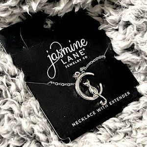 Jasmine Lane 18” silver cat and moon necklace